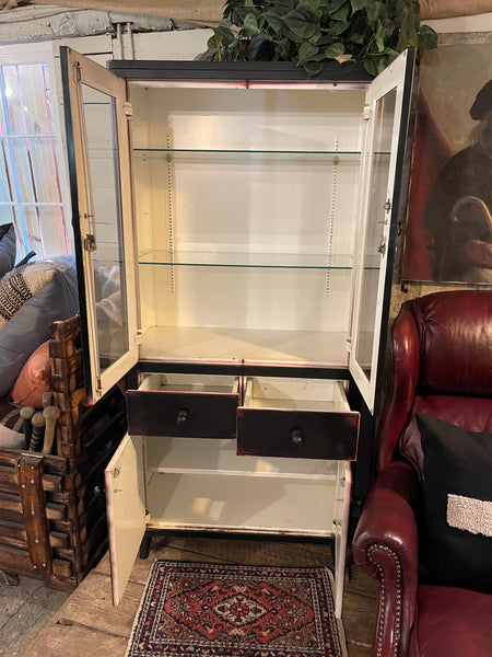 Mid-Century Metal Display Cabinet – Distress Black
