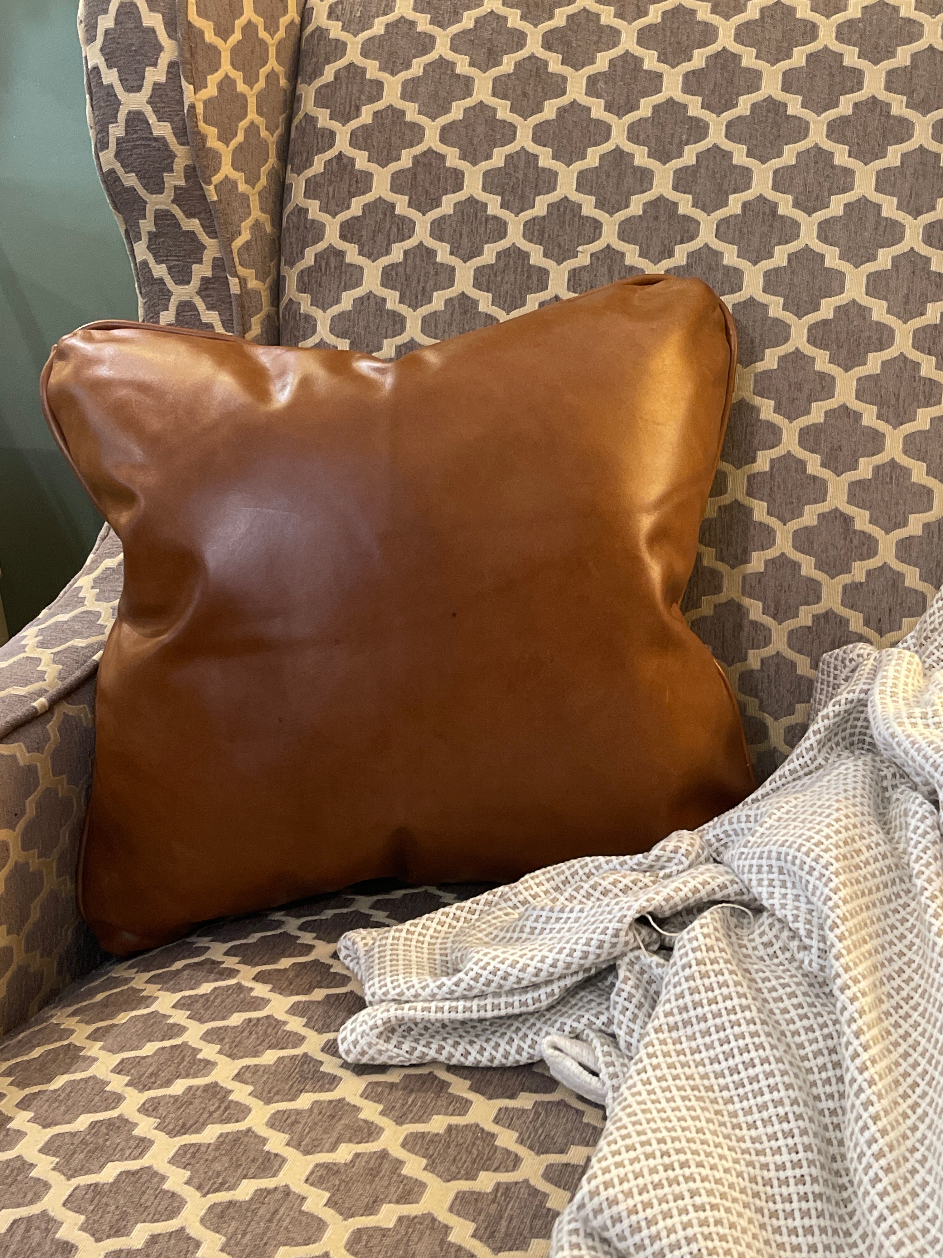 Vintage ABC Carpet & Home Leather Accent Pillow (16x16) – Down Insert