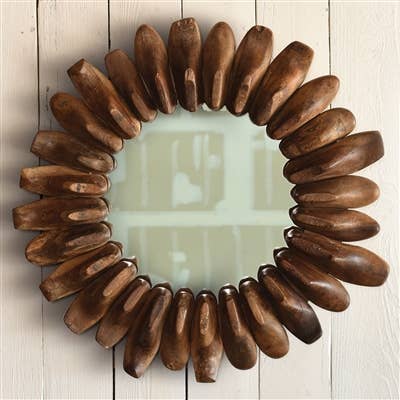 Round cobbler mirror – reclaimed wood shoe mold frame | The Olde 1840