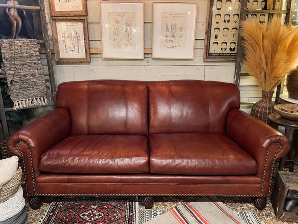 Custom Leather Sofa with Turned Legs