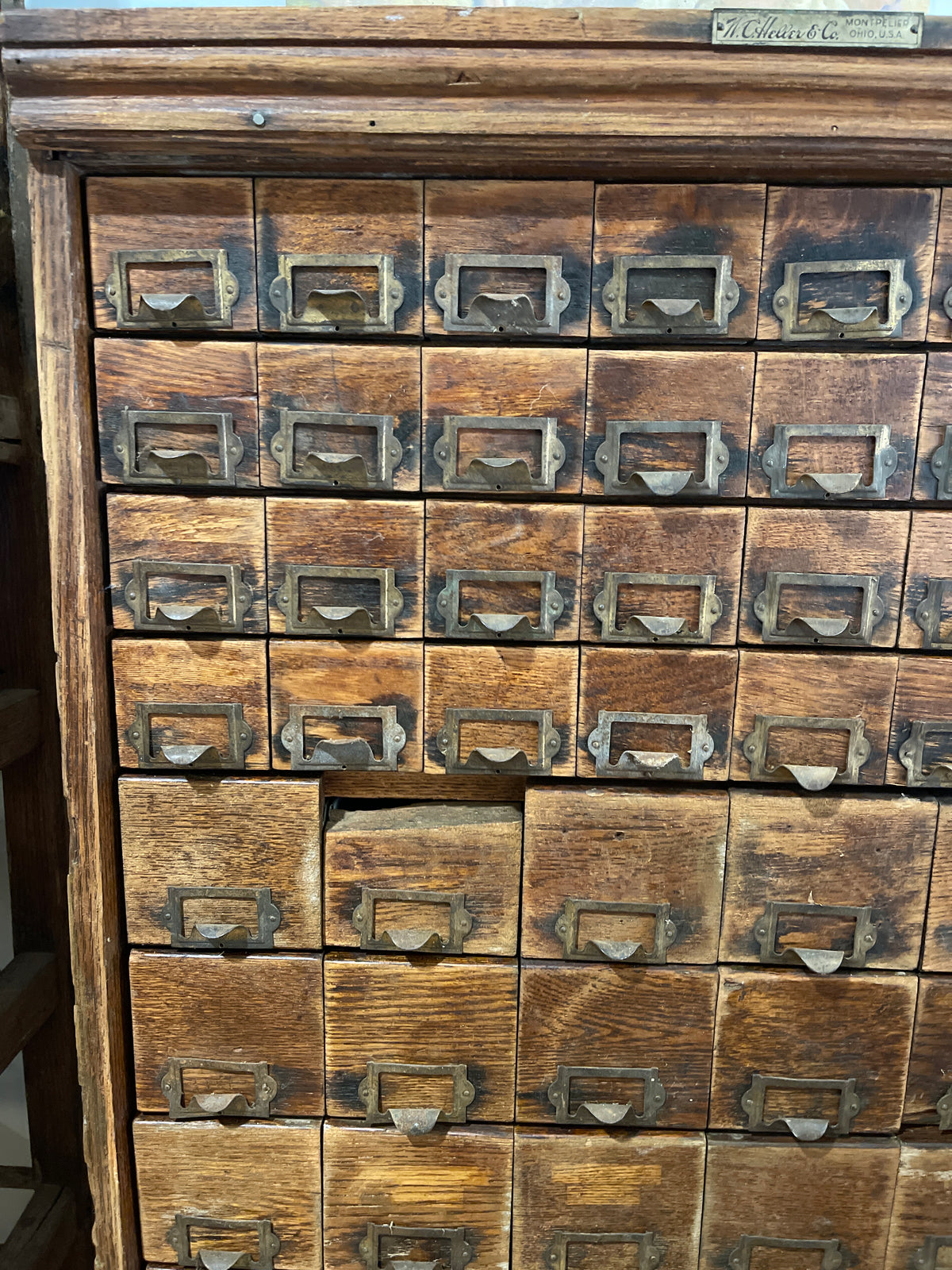Antique W.C. Heller & Co. 54-Drawer Oak Hardware Cabinet