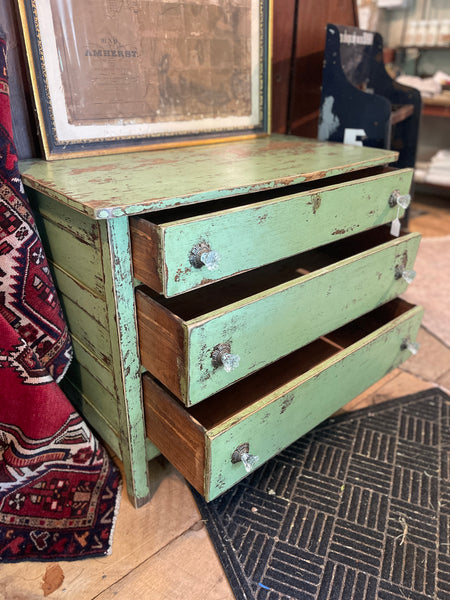 Chippy Farmhouse Dresser in “Meadow Mist Green” with Glass Knobs