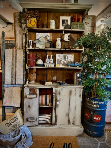 Petite Farmhouse Bookcase with Cabinet | “Weathered Cobblestone” Finish