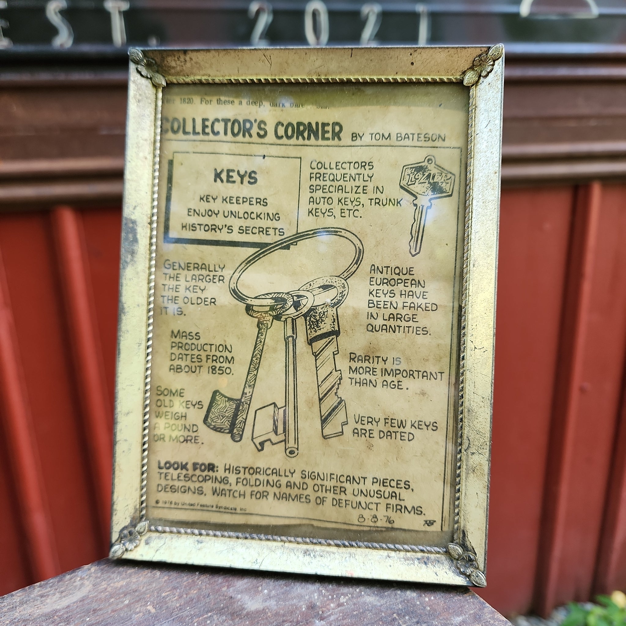 Framed Collectors Corner Key History Article