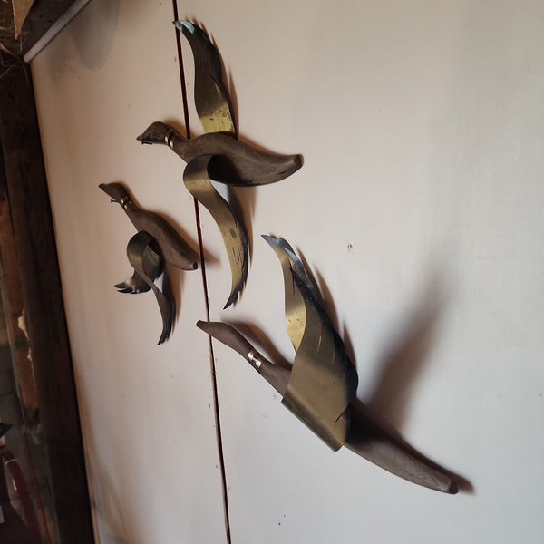 MidCentury Wood and Brass Geese