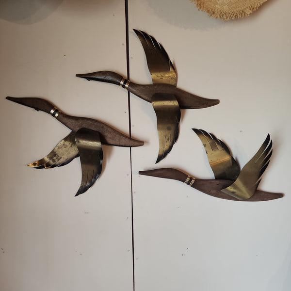 MidCentury Wood and Brass Geese