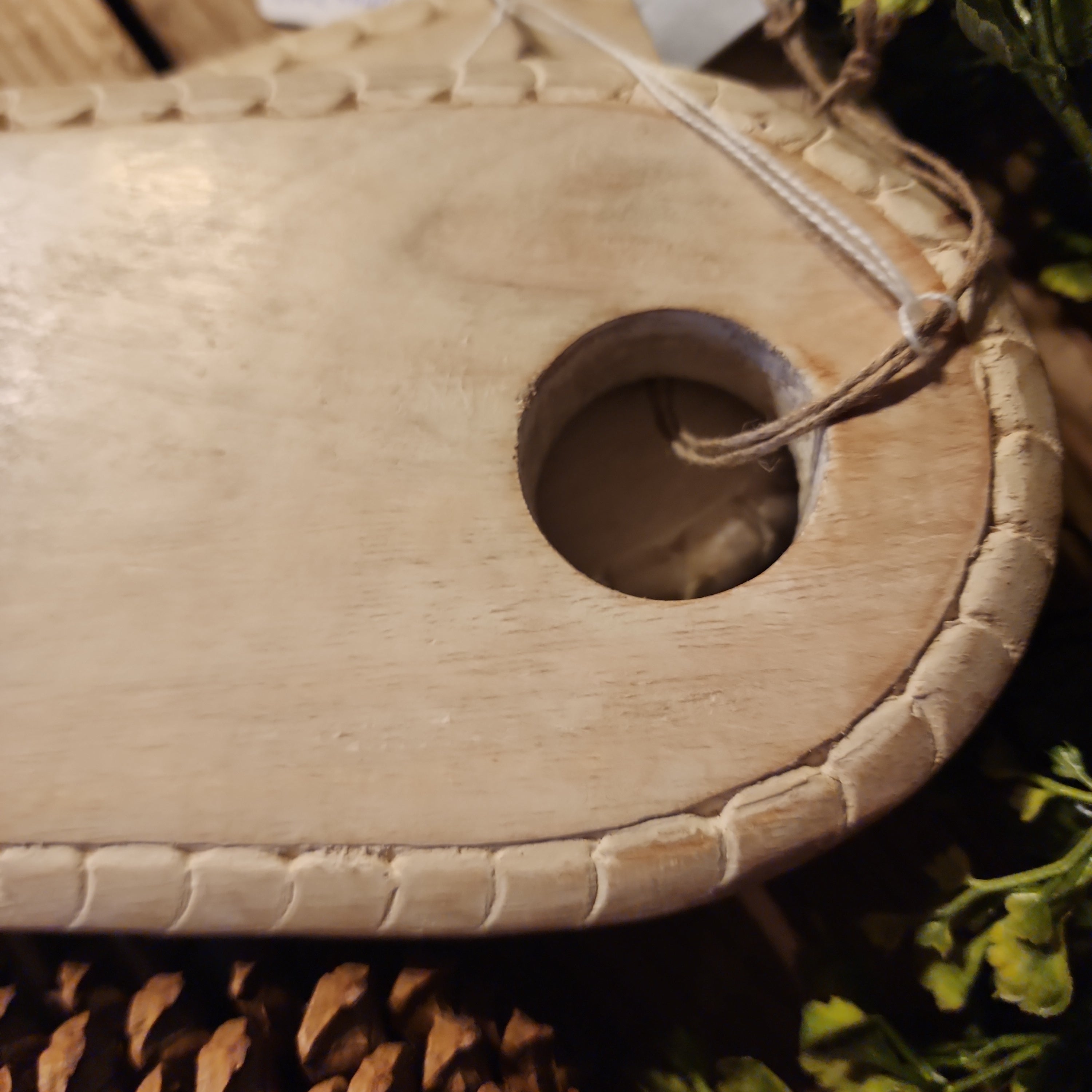 Close-up of long handcrafted wood platter grain