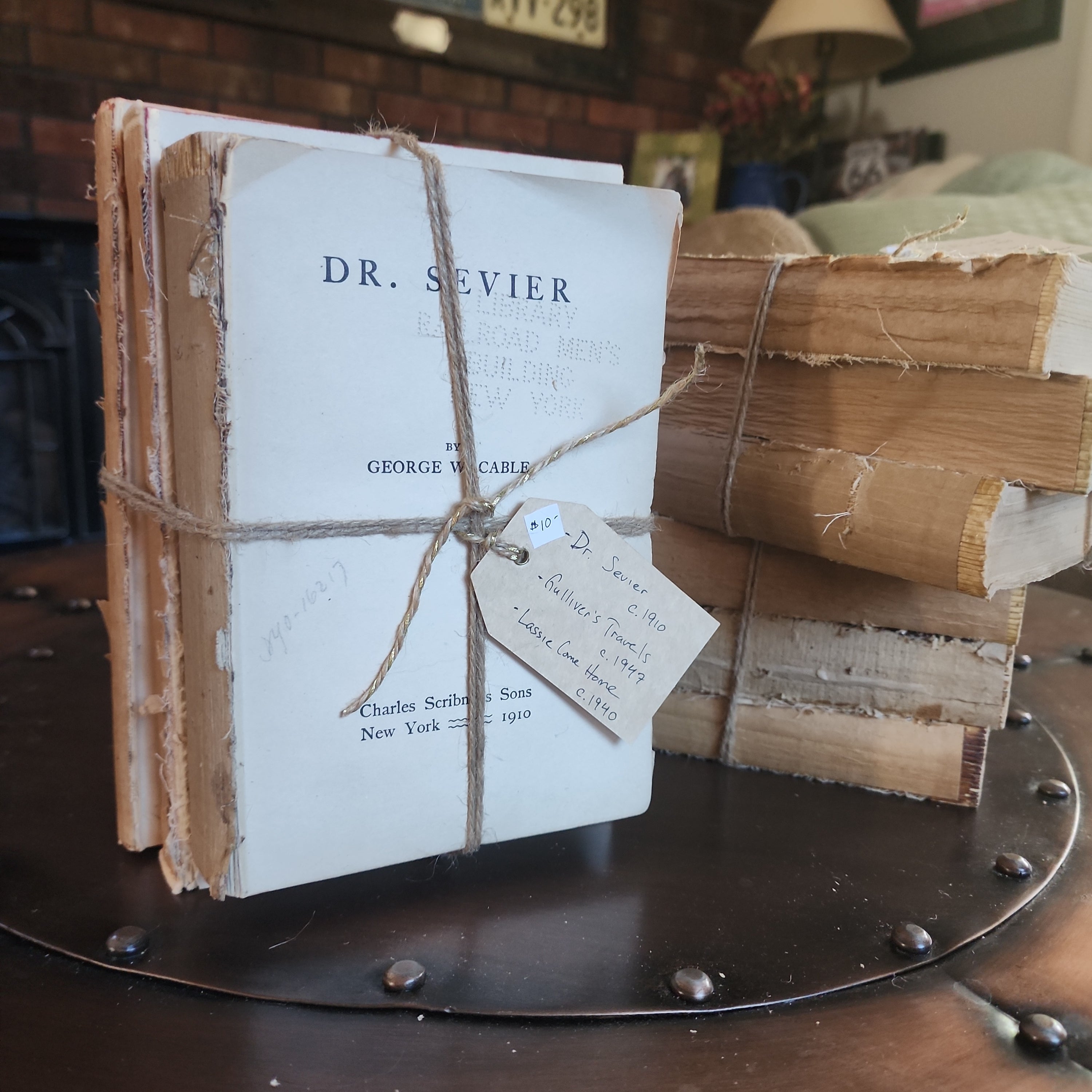Distressed book trio with handwritten tag attached | The Olde 1840