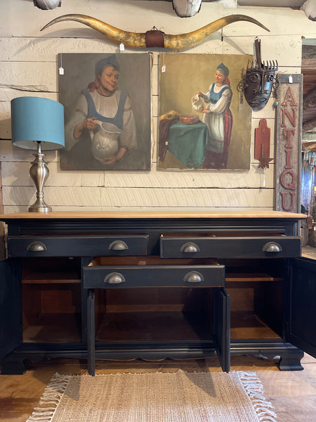 Cushman Classics Farmhouse Buffet in Obsidian Black with Rustic Natural Top