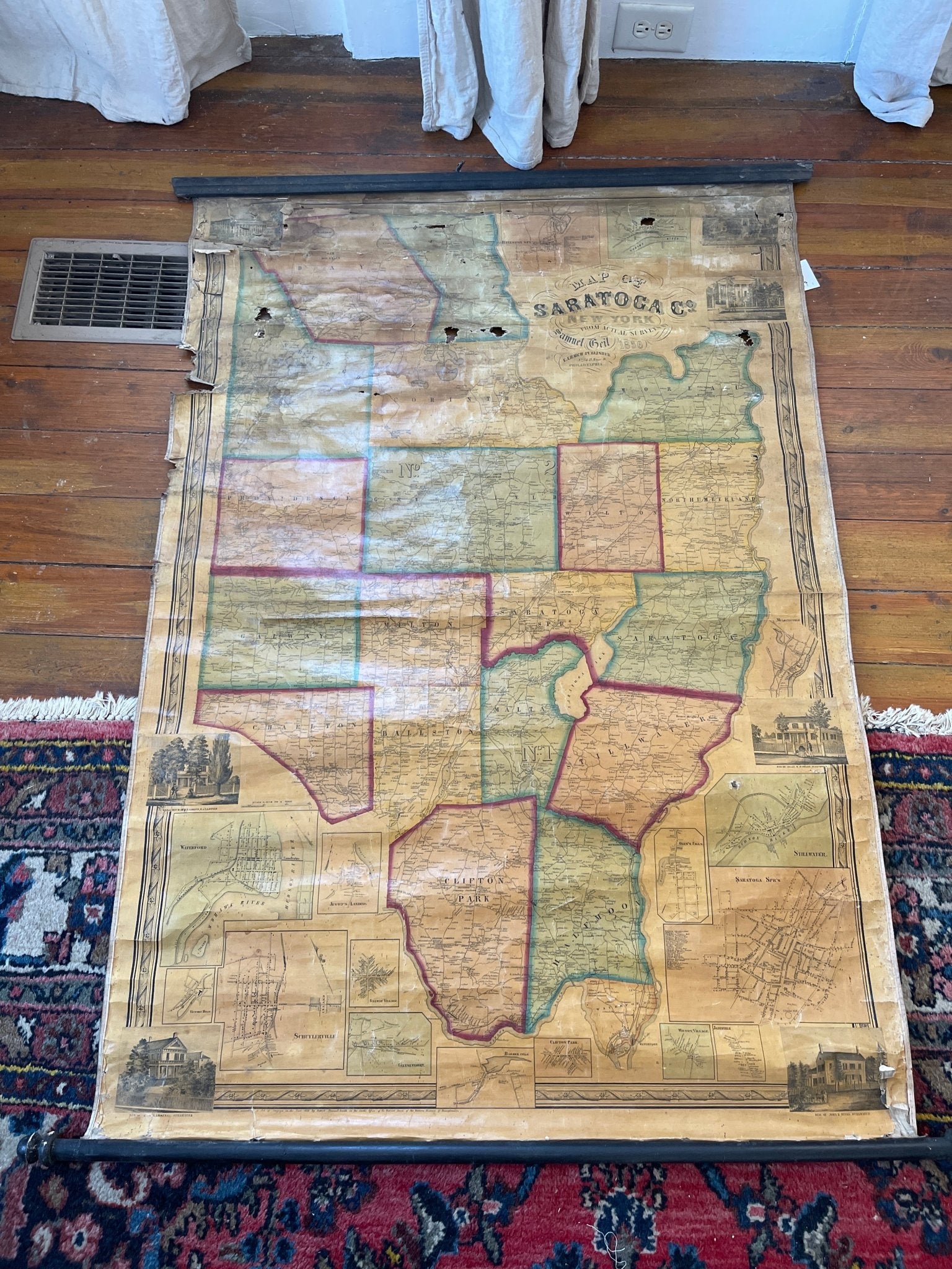 1856 wall map of Saratoga County, New York, by Samuel Geil – by The Olde 1840