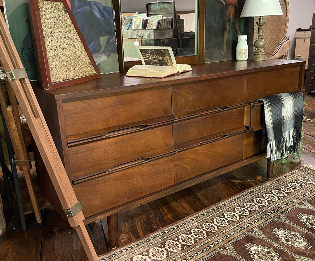 1967 Vintage Drexel 2330 Walnut 9 Drawer Dresser Mid Century Modern Lowboy Credenza – Furniture by The Olde 1840
