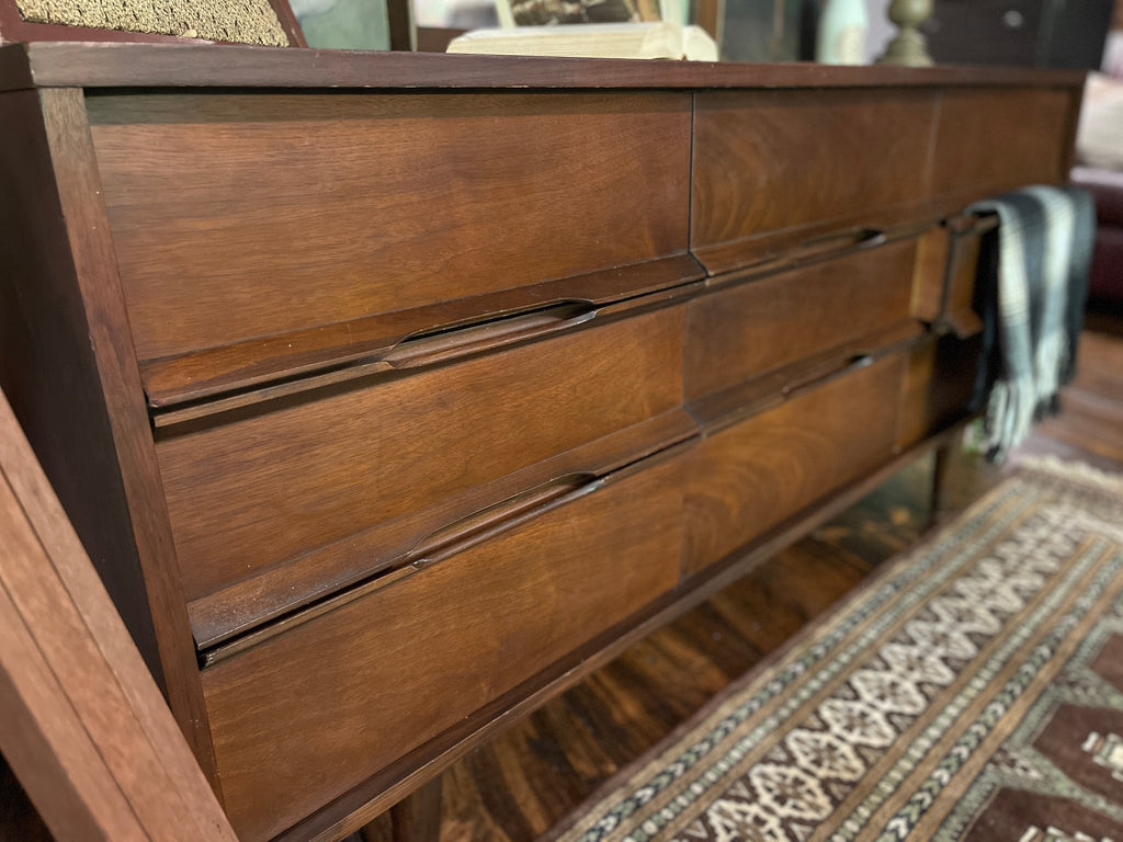 1967 Vintage Drexel 2330 Walnut 9 Drawer Dresser Mid Century Modern Lowboy Credenza – Furniture by The Olde 1840