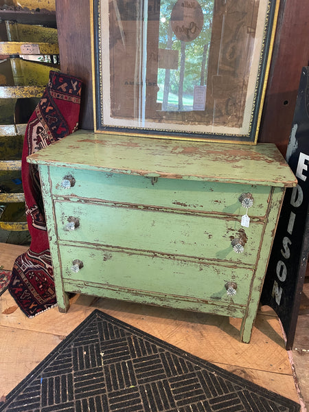 Chippy Farmhouse Dresser in “Meadow Mist Green” with Glass Knobs