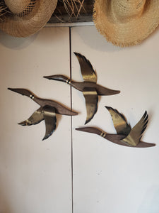 MidCentury Wood and Brass Geese