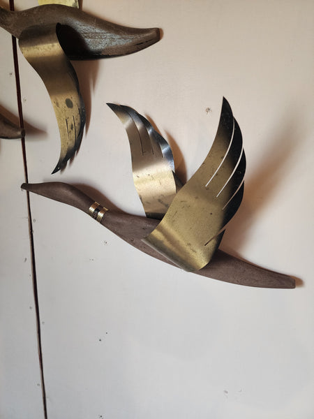 MidCentury Wood and Brass Geese