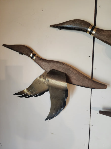 MidCentury Wood and Brass Geese