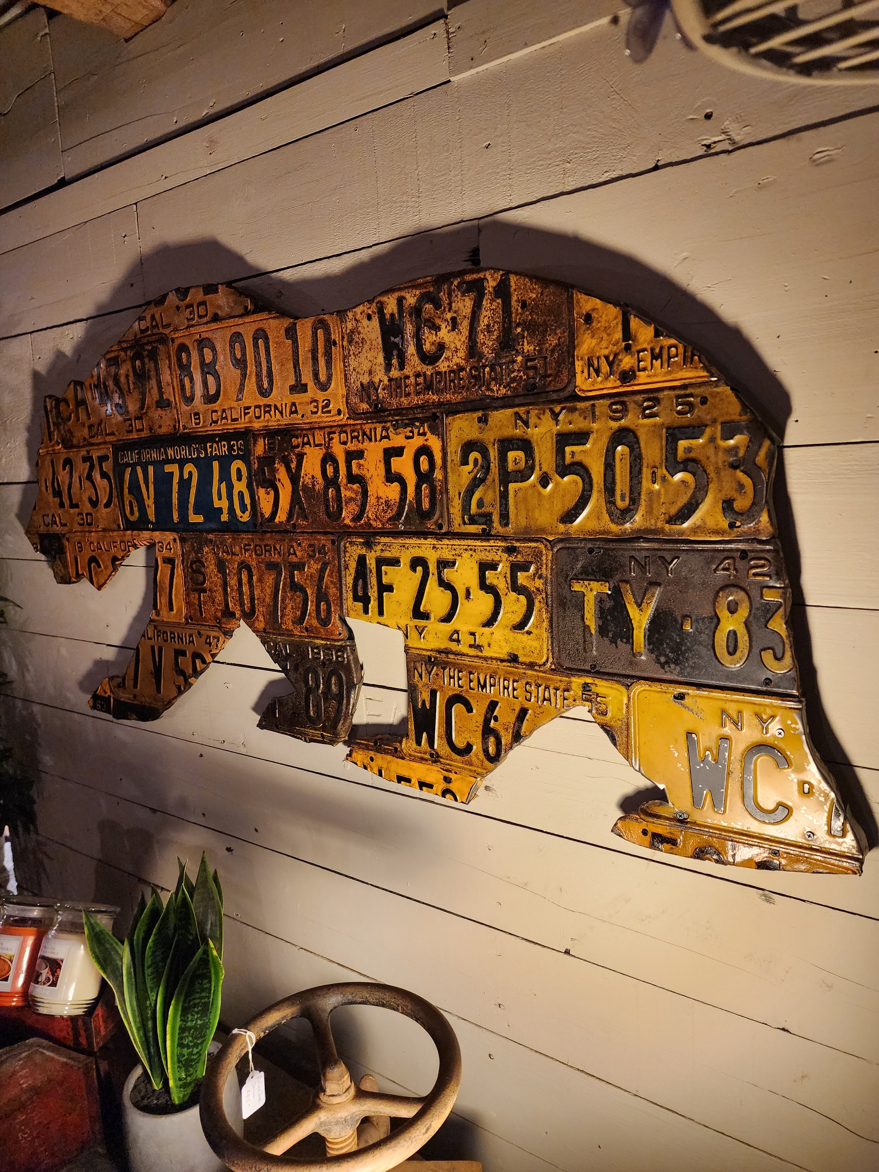 Vintage License Plate Bear Sculpture – by The Olde 1840