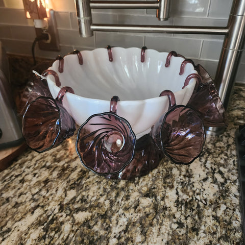 Amethyst and White Punch Bowl Set 13 pc