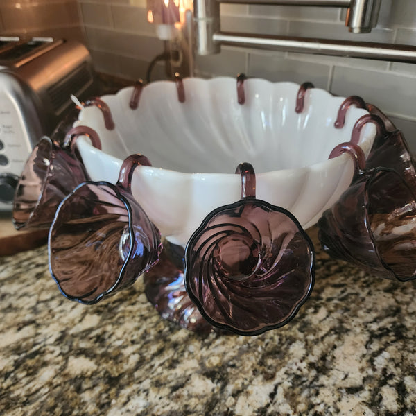 Amethyst and White Punch Bowl Set 13 pc