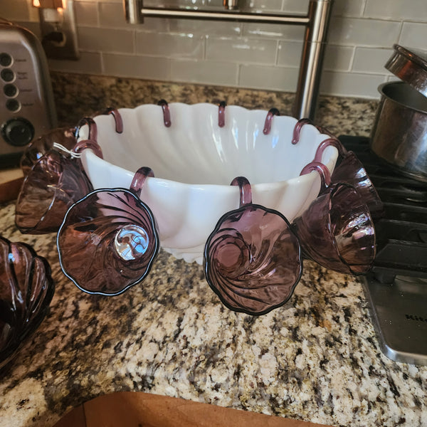 Amethyst and White Punch Bowl Set 13 pc