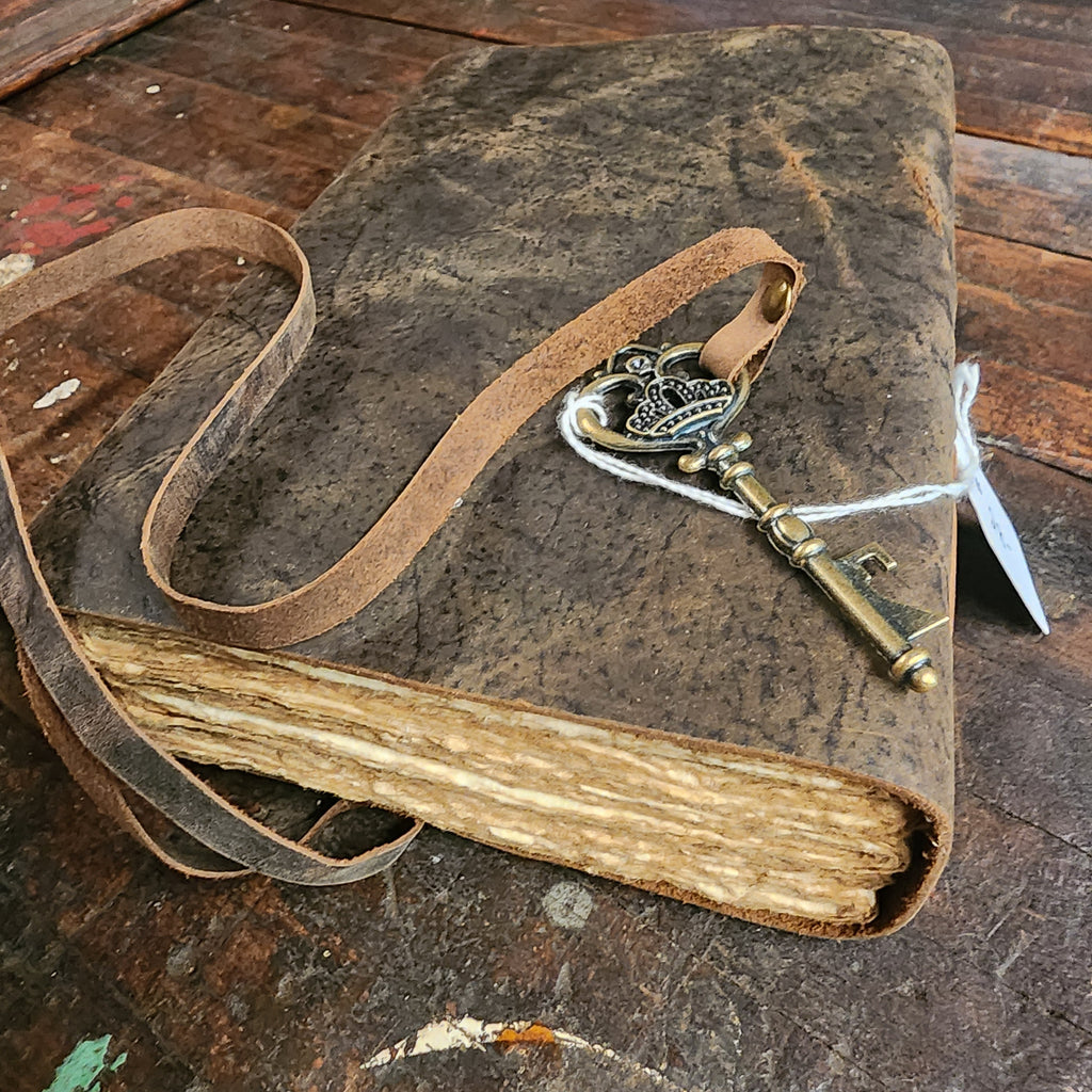 Open walnut leather journal with blank cream pages | The Olde 1840