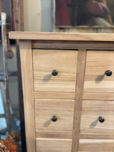 Natural Wood Apothecary Cabinet with 16 Drawers – Bohemian & Farmhouse Style