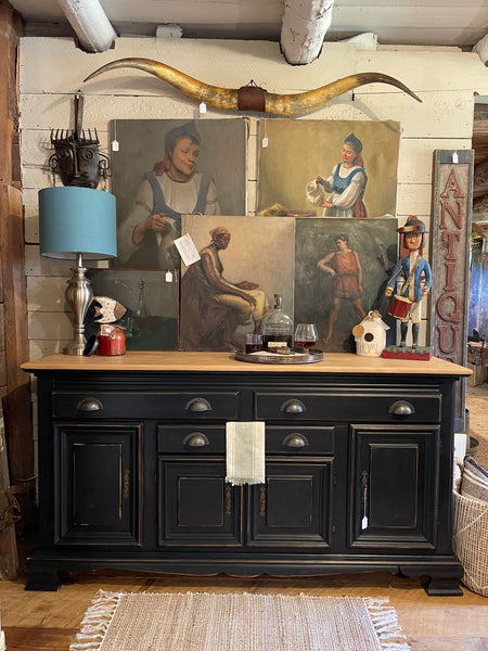 Cushman Classics Farmhouse Buffet in Obsidian Black with Rustic Natural Top
