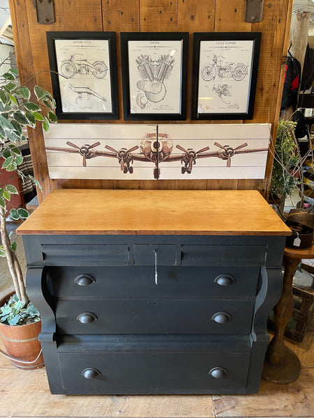 Vintage Empire Farmhouse Dresser in Obsidian Black with Natural Wood Top