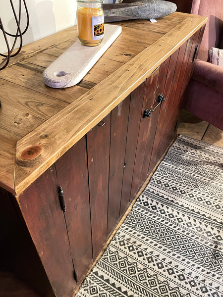 Primitive Farmhouse Sideboard - Cranberry with Natural Wood Top