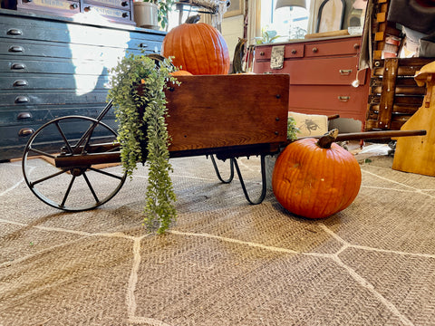 Antique Wooden & Iron Wheelbarrow with Removable Side Panels – Rustic Farmhouse Décor