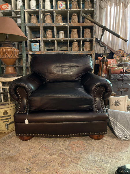 Viewpoint Leatherworks Espresso Leather Club Chair & Ottoman – Handcrafted in the USA