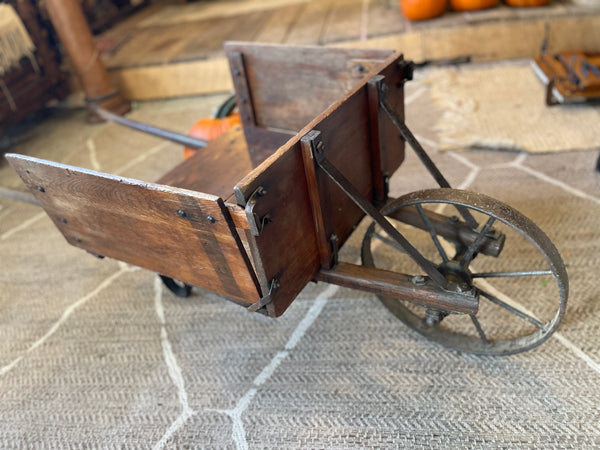 Antique Wooden & Iron Wheelbarrow with Removable Side Panels – Rustic Farmhouse Décor
