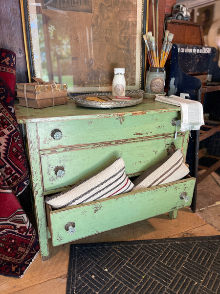 Chippy Farmhouse Dresser in “Meadow Mist Green” with Glass Knobs