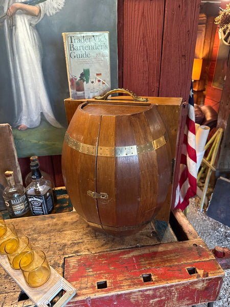 Vintage Mid Century Wood Whisky Barrel Wall Hanging Bar Cabinet Shot Glass Case