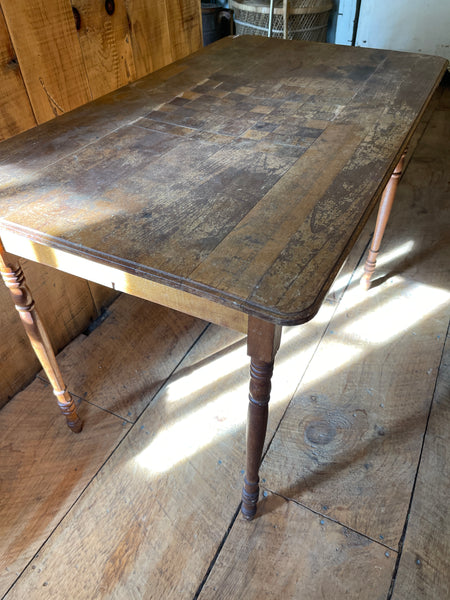 Antique Folding Upholstery Measuring Table with Inlaid Chessboard & Chess Pieces