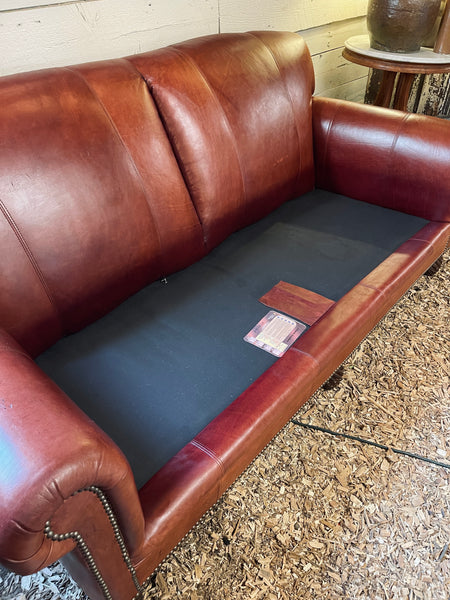 Custom Leather Sofa with Turned Legs