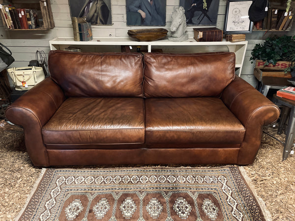 Pottery Barn Leather Sofa – Rich Brown, Classic Roll Arm
