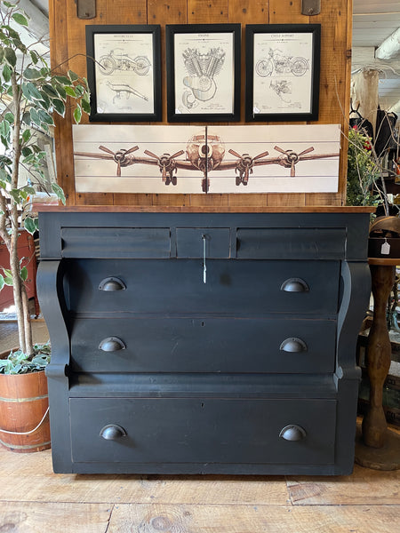 Vintage Empire Farmhouse Dresser in Obsidian Black with Natural Wood Top