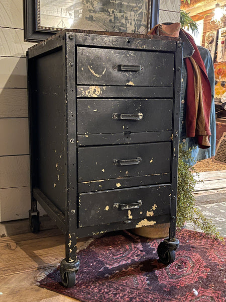 1940s Industrial Cabinet with Distressed Wood Top