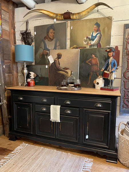 Cushman Classics Farmhouse Buffet in Obsidian Black with Rustic Natural Top