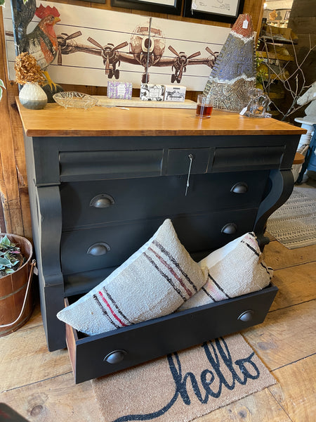 Vintage Empire Farmhouse Dresser in Obsidian Black with Natural Wood Top