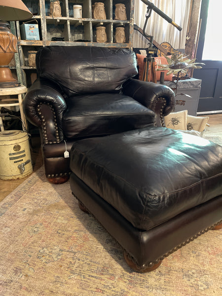 Viewpoint Leatherworks Espresso Leather Club Chair & Ottoman – Handcrafted in the USA