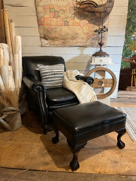 Vintage Leather Club Chair with Ottoman