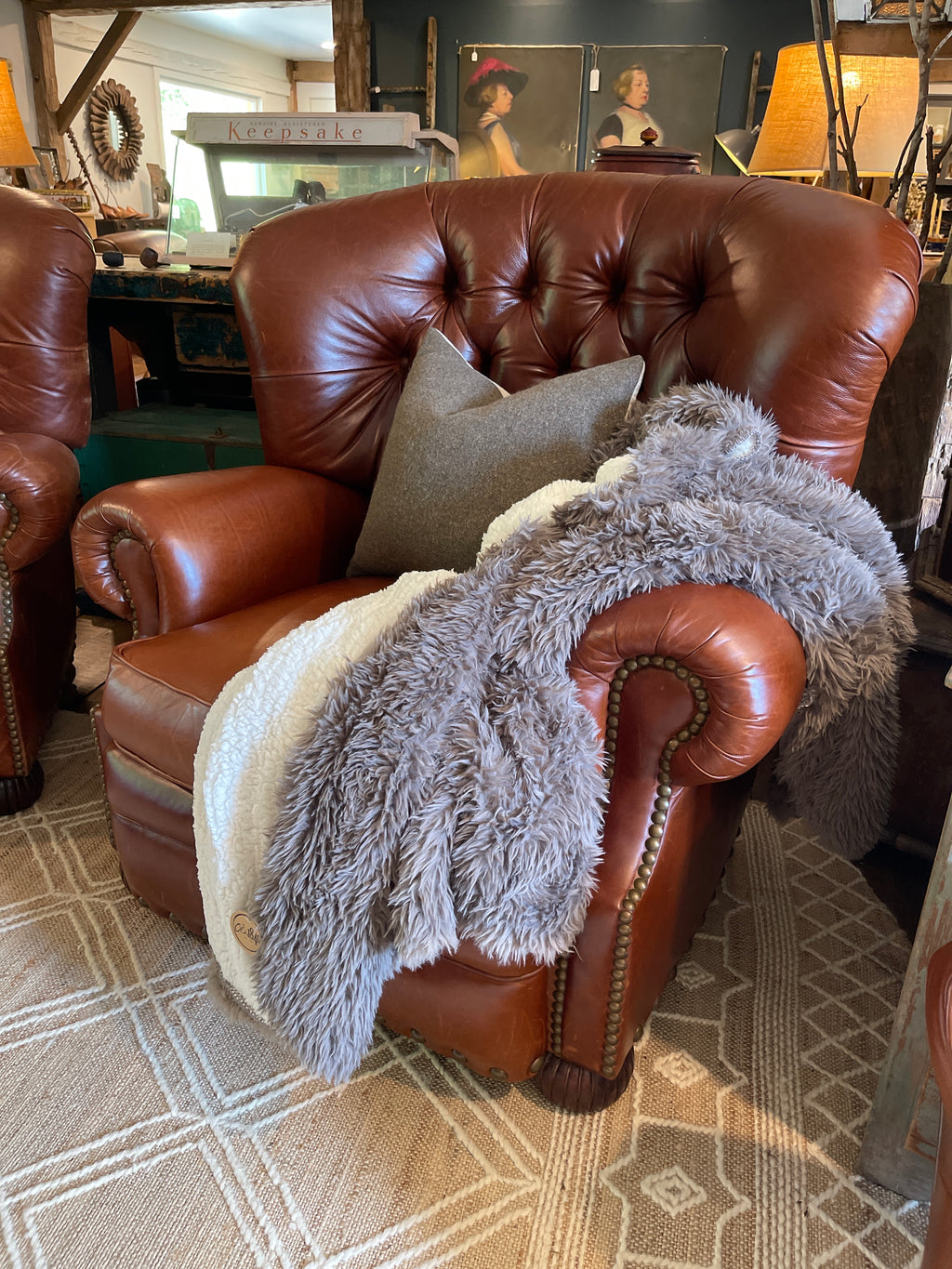 Vintage Alexander Taylor Tufted Brown Leather Recliner Armchair