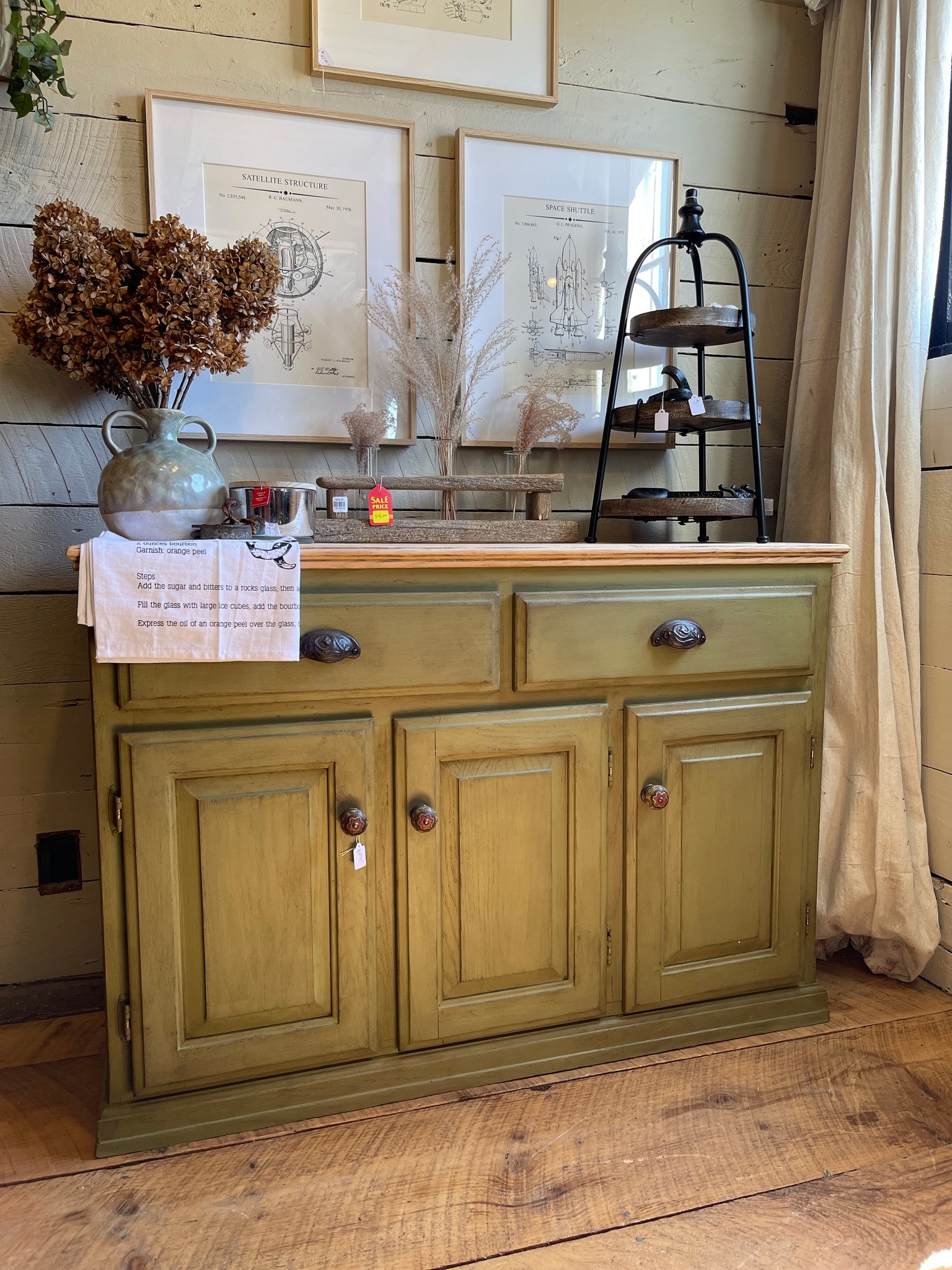 Vintage Sideboard Buffet | Sun Dried Olive