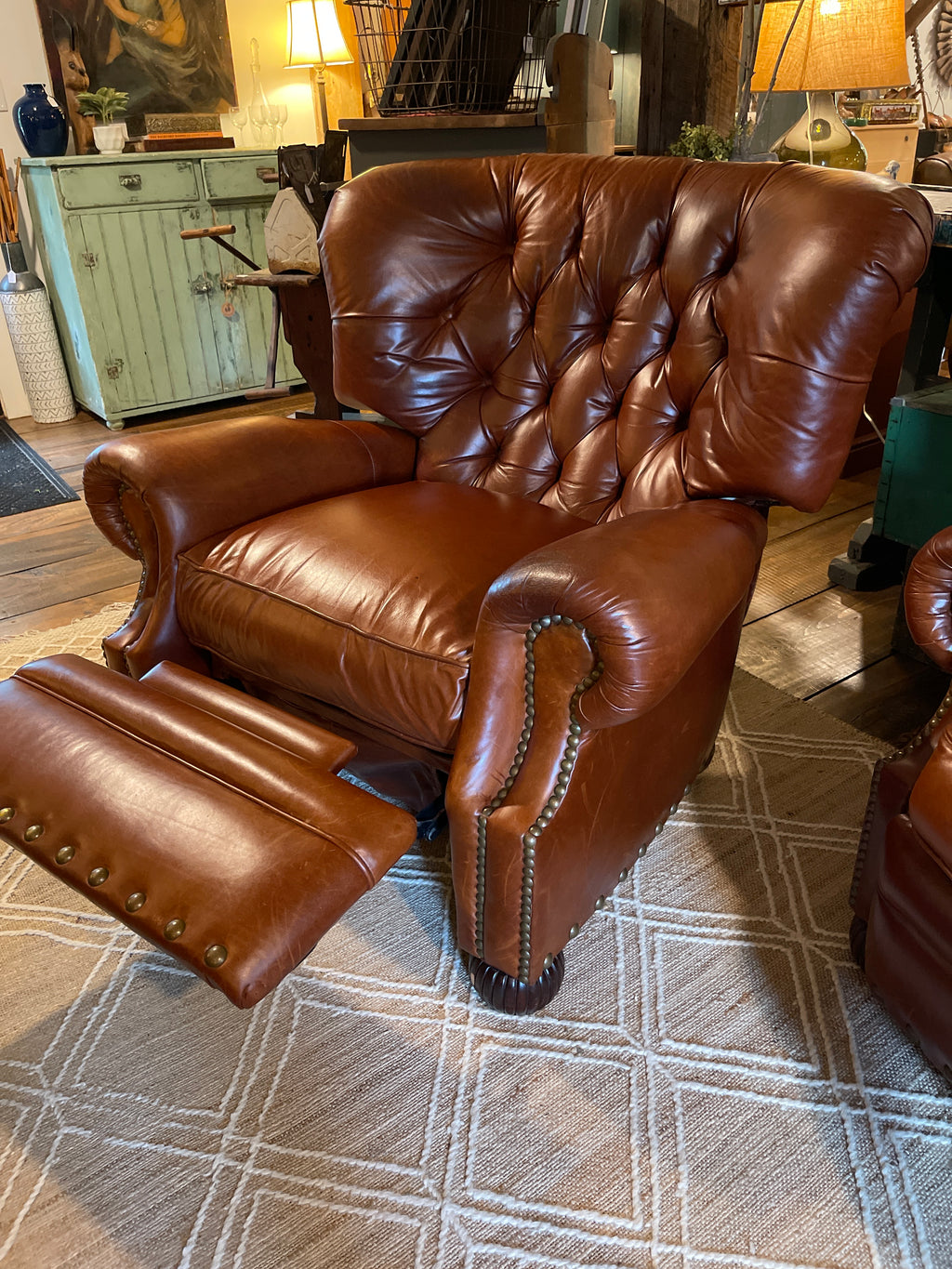 Vintage Alexander Taylor Tufted Brown Leather Recliner Armchair