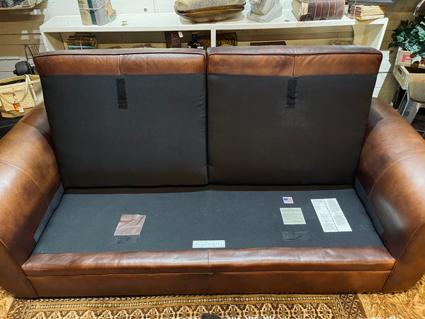 Pottery Barn Leather Sofa – Rich Brown, Classic Roll Arm