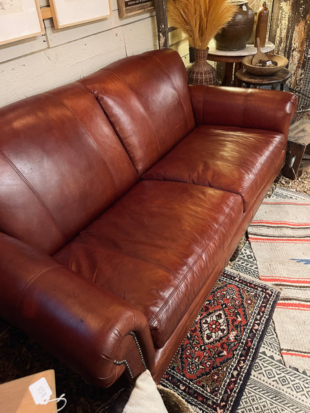 Custom Leather Sofa with Turned Legs