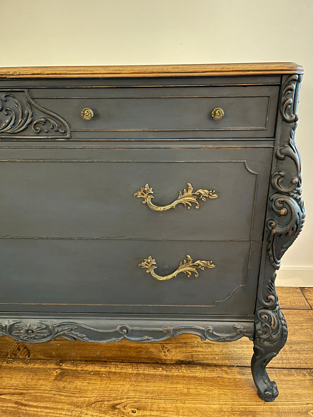 Antique Blue Buffet Sideboard with Natural Top