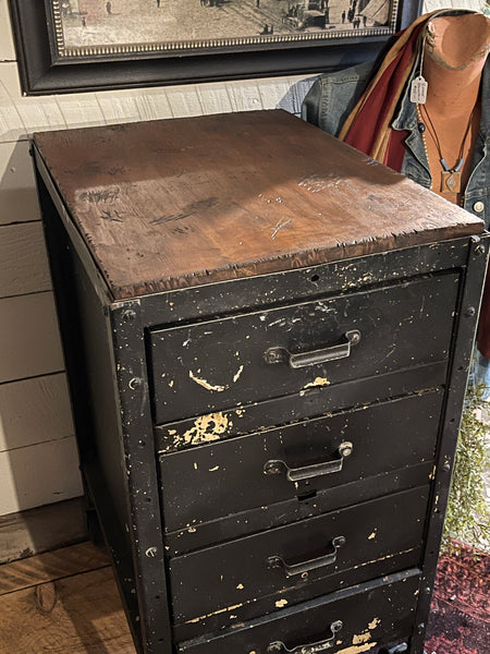 1940s Industrial Cabinet with Distressed Wood Top